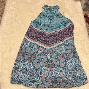 Decree Blue and Pink Patterned Midi Dress